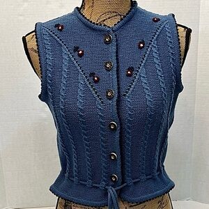 HAMMERSCHMID WOOL SCANDI GIRL KNIT SWEATER VEST BLUE FLORAL